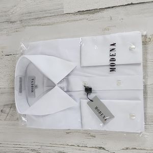 Modena white tuxedo suit dress shirt cuffs pearl buttons Size 18 tall 36/37 NEW